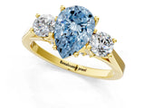 Yellow gold Fancy Blue Pear Cut Diamond Three-Stone Engagement Ring with Prong Setting and Pavé Band_1
