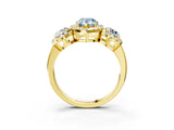 Yellow gold Fancy Blue Pear Cut Diamond Three-Stone Halo Ring with Prong Setting and Pavé Accents_3