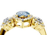 Yellow gold Fancy Blue Pear Cut Diamond Three-Stone Halo Ring with Prong Setting and Pavé Accents_4