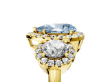 Yellow gold Fancy Blue Pear Cut Diamond Three-Stone Halo Ring with Prong Setting and Pavé Accents_5