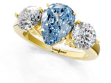 Yellow gold Fancy Blue Pear Cut Diamond Three-Stone Ring with Prong Setting and Classic Band_146