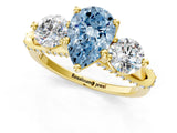 Yellow gold Fancy Blue Pear Cut Diamond Three-Stone Ring with Prong Setting and Pavé Band_1