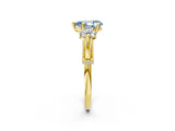 Yellow gold Fancy Blue Pear Cut Diamond Three-Stone Ring with Prong Setting and Pavé Band_2