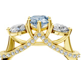 Yellow gold Fancy Blue Pear Cut Diamond Three-Stone Ring with Prong Setting and Pavé Band_4