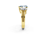 Yellow gold Fancy Blue Pear Cut Diamond Three-Stone Ring with Prong Setting and Textured Band_2