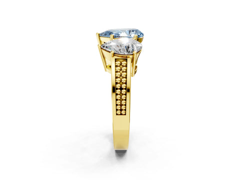 Yellow gold Fancy Blue Pear Cut Diamond Three-Stone Ring with Prong Setting and Textured Band_2