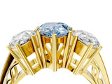 Yellow gold Fancy Blue Pear Cut Diamond Three-Stone Ring with Prong Setting and Textured Band_4