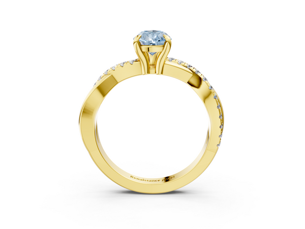 Yellow gold Fancy Blue Pear  Cut Diamond Twist Band Solitaire with Prong Setting