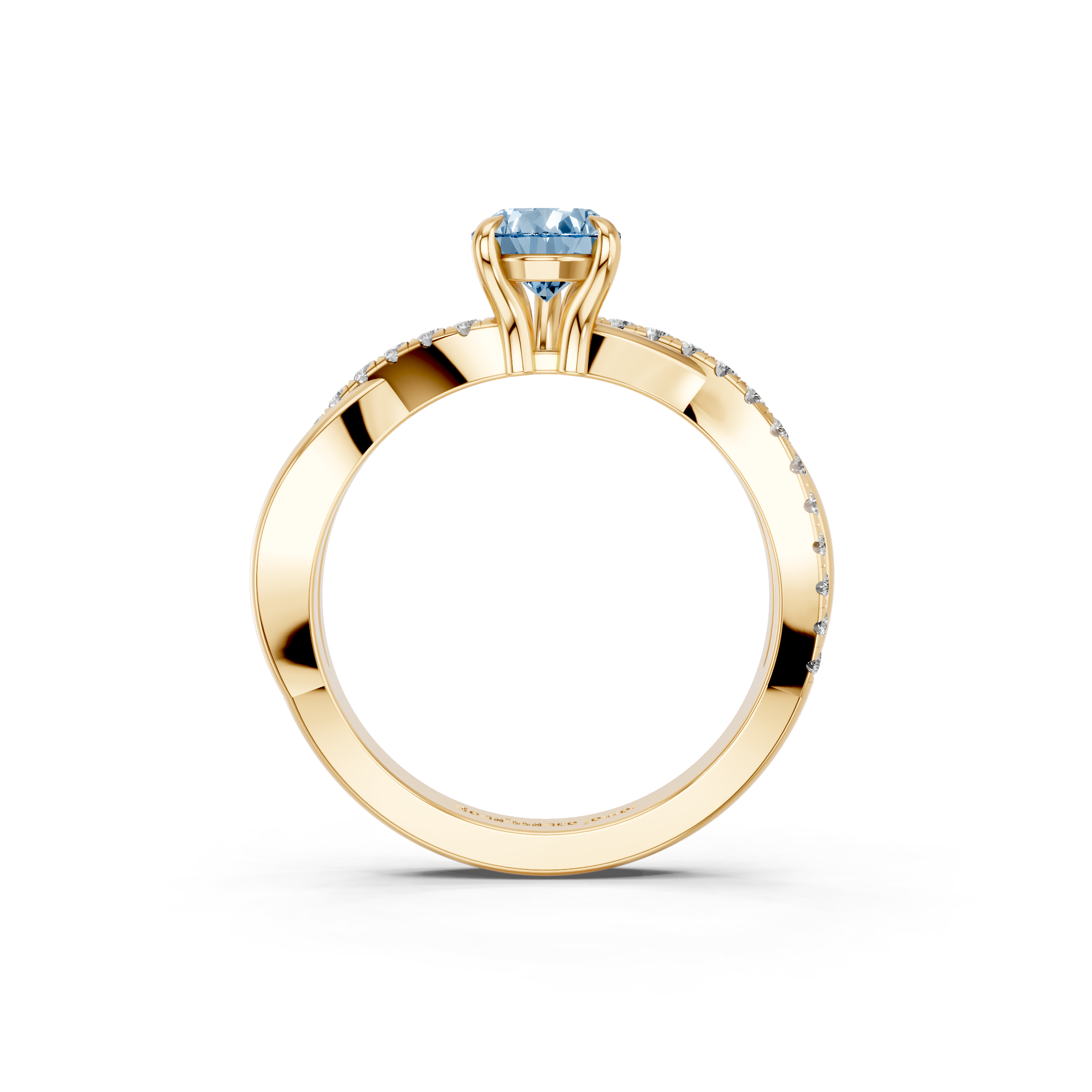 Yellow gold Fancy Blue Pear  Cut Diamond Twist Band Solitaire with Prong Setting_5