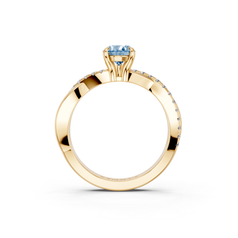 Yellow gold Fancy Blue Pear  Cut Diamond Twist Band Solitaire with Prong Setting_5