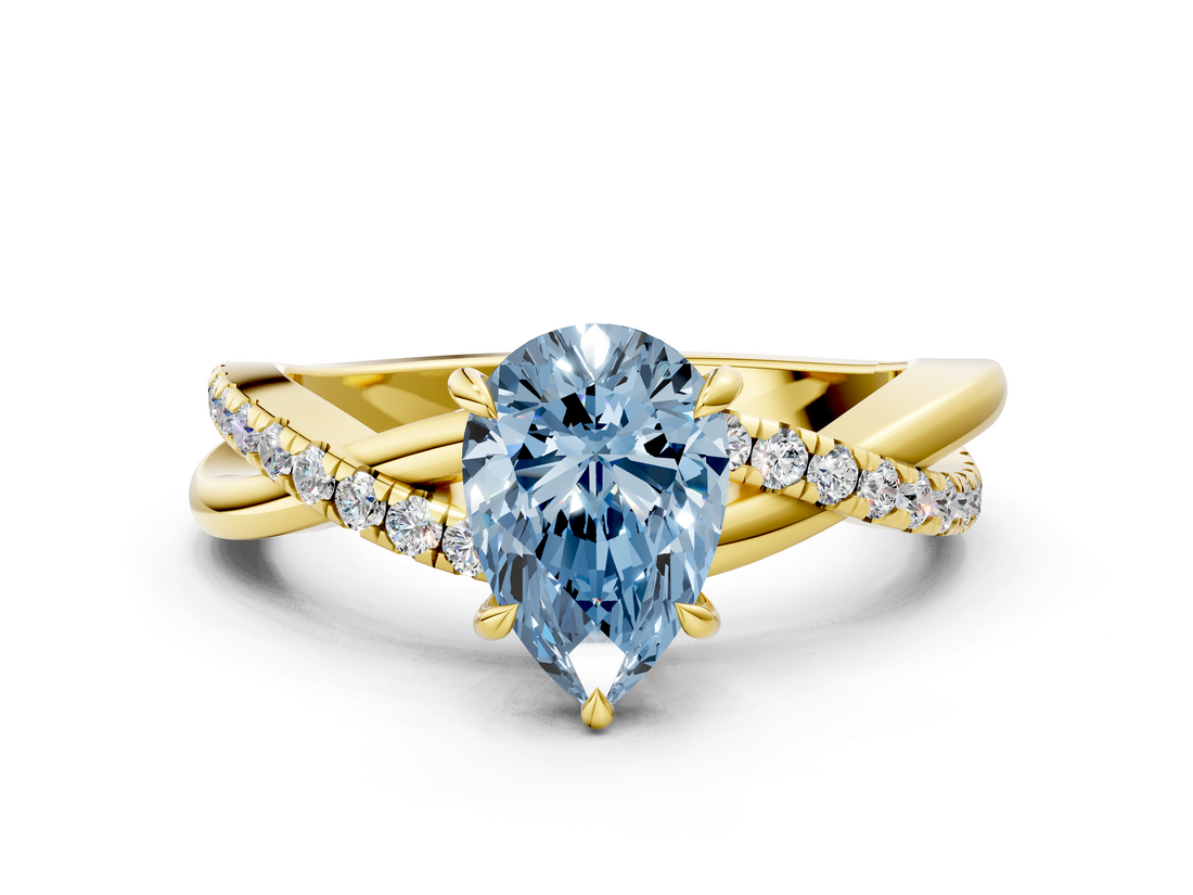 Yellow gold Fancy Blue Pear  Cut Diamond Twisted Band with Pavé Setting and Four-Prong Setting_20