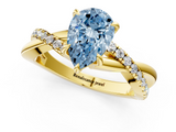 Yellow gold Fancy Blue Pear  Cut Diamond Twisted Band with Pavé Setting and Four-Prong Setting_21