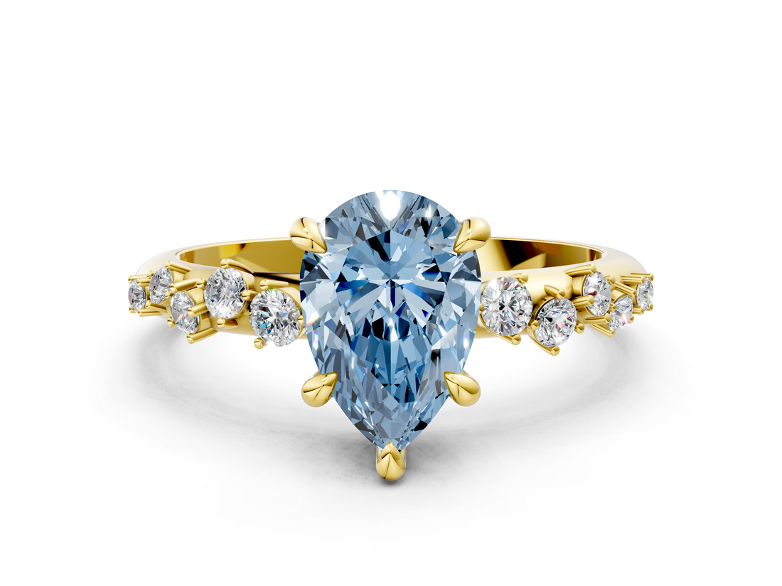 Yellow gold Fancy Blue Pear  Cut Diamond Vine Band with Four-Prong Setting_72