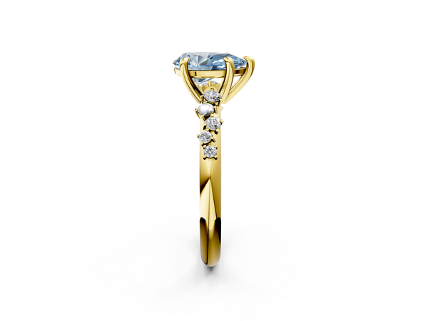 Yellow gold Fancy Blue Pear  Cut Diamond Vine Band with Four-Prong Setting