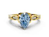 Yellow gold Fancy Blue Pear  Cut Diamond with Milgrain Marquise and Bezel Accents on a Solitaire Band with Prong Setting_231