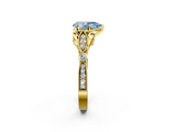 Yellow gold Fancy Blue Pear  Cut Diamond with Milgrain Marquise and Bezel Accents on a Solitaire Band with Prong Setting_233