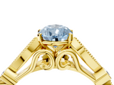 Yellow gold Fancy Blue Pear  Cut Diamond with Milgrain Marquise and Bezel Accents on a Solitaire Band with Prong Setting_235