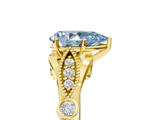 Yellow gold Fancy Blue Pear  Cut Diamond with Milgrain Marquise and Bezel Accents on a Solitaire Band with Prong Setting_236