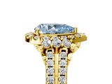 Yellow gold Fancy Blue Pear  Cut Double Halo Diamond Engagement Ring with Pave Band and Four-Prong Setting 5