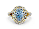 Yellow gold Fancy Blue Pear  Cut Double Halo Split Shank Diamond Ring with Prong Setting_48