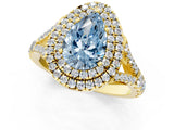 Yellow gold Fancy Blue Pear  Cut Double Halo Split Shank Diamond Ring with Prong Setting_49