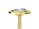 Yellow gold Fancy Blue Pear Cut Halo Bezel Diamond Pave Band Ring_5