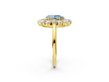 Yellow gold Fancy Blue Pear Cut Halo Cluster Diamond Ring with Pave Band and Four-Prong Setting_2