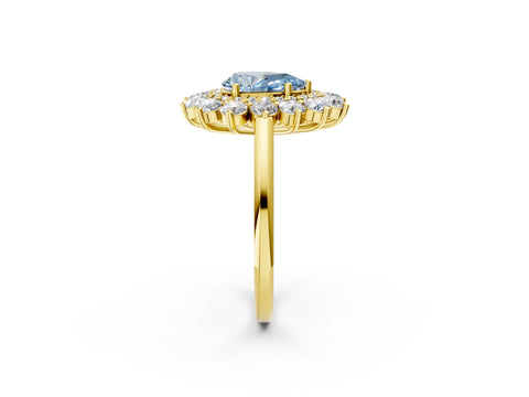 Yellow gold Fancy Blue Pear Cut Halo Cluster Diamond Ring with Pave Band and Four-Prong Setting_2