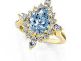 Yellow gold Fancy Blue Pear Cut Halo Diamond Cluster Ring with Marquise and Round Stones on a White Gold Band with Prong Setting_1