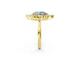 Yellow gold Fancy Blue Pear Cut Halo Diamond Cluster Ring with Marquise and Round Stones on a White Gold Band with Prong Setting_2