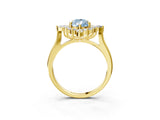 Yellow gold Fancy Blue Pear Cut Halo Diamond Cluster Ring with Marquise and Round Stones on a White Gold Band with Prong Setting_3