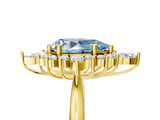Yellow gold Fancy Blue Pear Cut Halo Diamond Cluster Ring with Marquise and Round Stones on a White Gold Band with Prong Setting_5