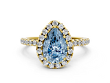 Yellow gold Fancy Blue Pear  Cut Halo Diamond Engagement Ring with Pave Band and Four-Prong Setting_21