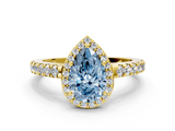 Yellow gold Fancy Blue Pear  Cut Halo Diamond Engagement Ring with Pave Band and Four-Prong Setting_28
