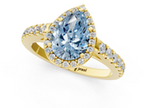 Yellow gold Fancy Blue Pear  Cut Halo Diamond Engagement Ring with Pave Band and Four-Prong Setting_29