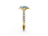 Yellow gold Fancy Blue Pear  Cut Halo Diamond Engagement Ring with Pave Band and Four-Prong Setting_30
