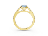 Yellow gold Fancy Blue Pear  Cut Halo Diamond Engagement Ring with Pave Band and Four-Prong Setting_31