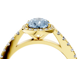 Yellow gold Fancy Blue Pear  Cut Halo Diamond Engagement Ring with Pave Band and Four-Prong Setting_32