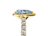 Yellow gold Fancy Blue Pear  Cut Halo Diamond Engagement Ring with Pave Band and Four-Prong Setting_33