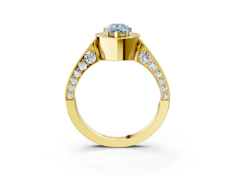 Yellow gold Fancy Blue Pear Cut Halo Diamond Engagement Ring with Split Shank Band and Four-Prong Setting_3