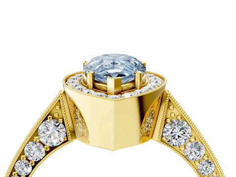 Yellow gold Fancy Blue Pear Cut Halo Diamond Engagement Ring with Split Shank Band and Four-Prong Setting_4