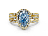 Yellow gold Fancy Blue Pear  Cut Halo Diamond Engagement Ring with Split Shank and Four-Prong Setting_37