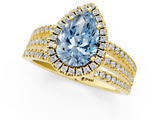 Yellow gold Fancy Blue Pear  Cut Halo Diamond Engagement Ring with Split Shank and Four-Prong Setting_38