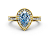 Yellow gold Fancy Blue Pear  Cut Halo Diamond Pave Band Ring with Four-Prong Setting_44