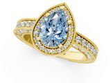 Yellow gold Fancy Blue Pear  Cut Halo Diamond Pave Band Ring with Four-Prong Setting_45