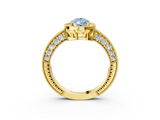 Yellow gold Fancy Blue Pear  Cut Halo Diamond Pave Band Ring with Four-Prong Setting_47