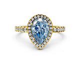 Yellow gold Fancy Blue Pear Cut Halo Diamond Pave Band with Prong Setting