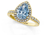 Yellow gold Fancy Blue Pear Cut Halo Diamond Pave Band with Prong Setting_1