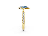 Yellow gold Fancy Blue Pear Cut Halo Diamond Pave Band with Prong Setting_2