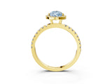 Yellow gold Fancy Blue Pear Cut Halo Diamond Pave Band with Prong Setting_3